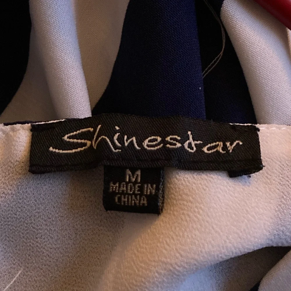 Shinestar NAVY and White Striped Jumpsuit with Bust Button and Zipper - Picture 5 of 5